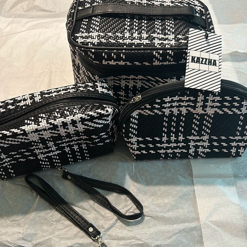 Three-piece plaid make up bag ￼